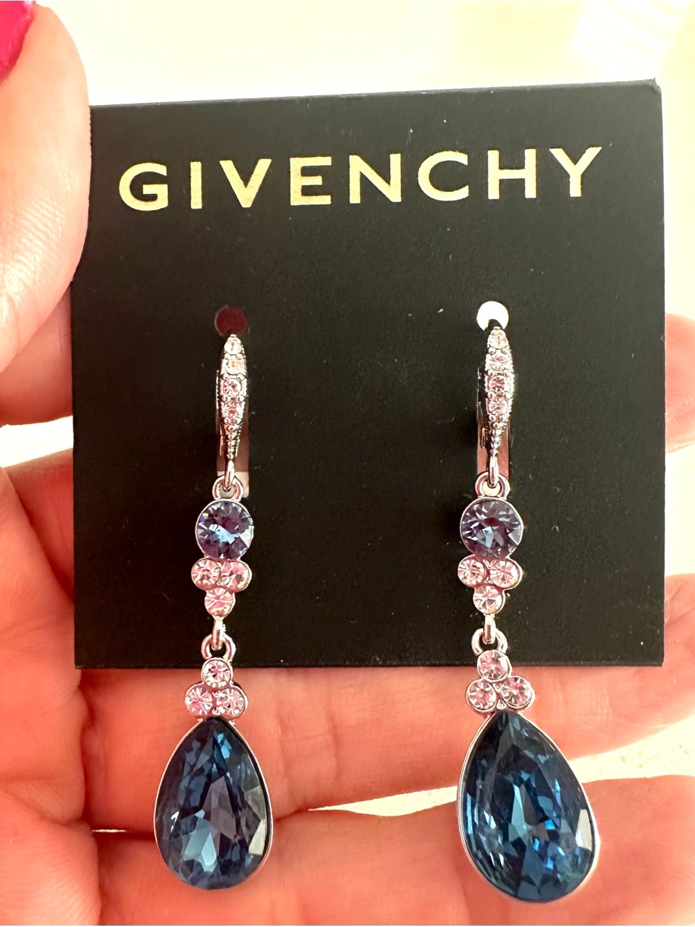 Givenchy Blue Teardrop Crystal Drop Earrings